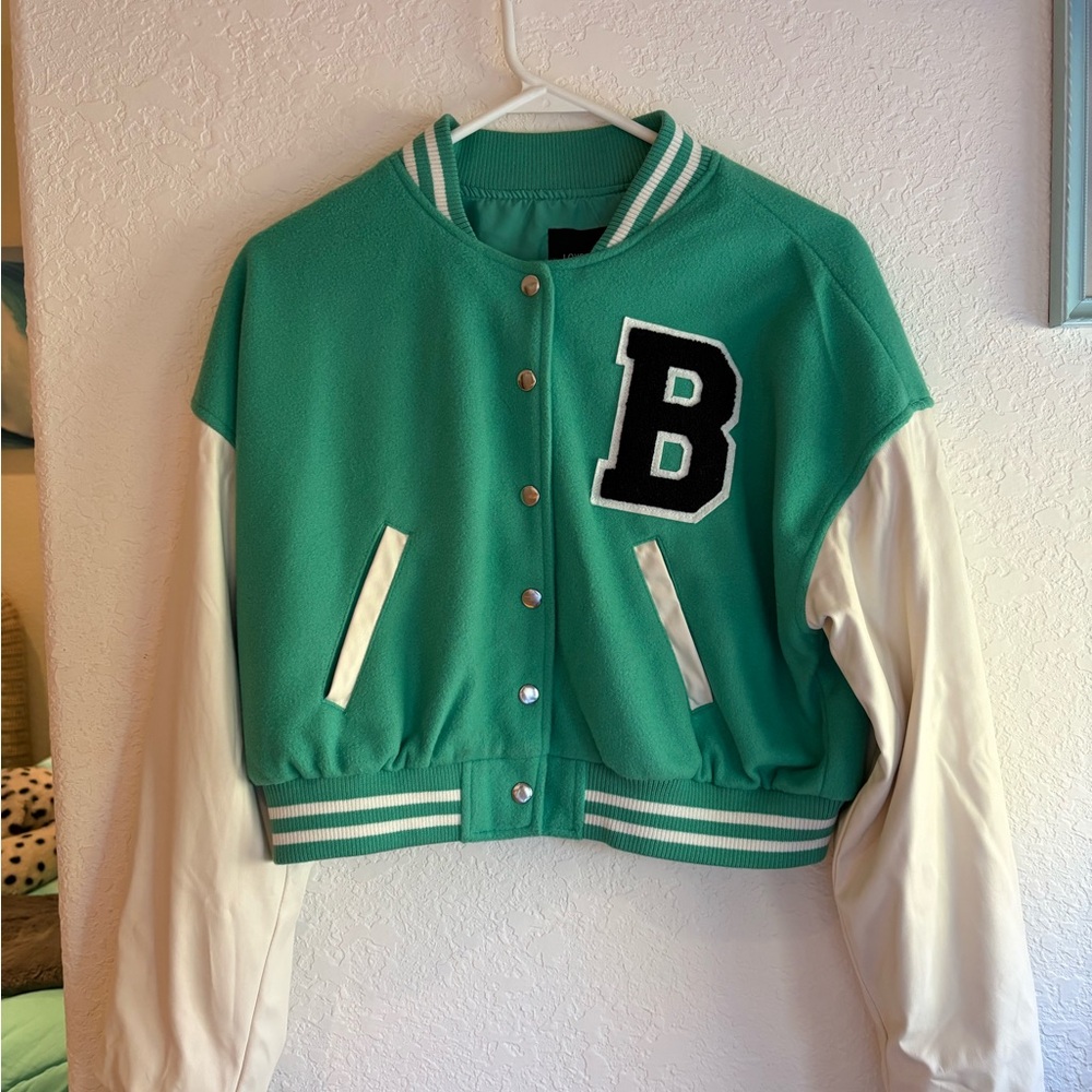 Love Tree Green and White Varsity Jacket